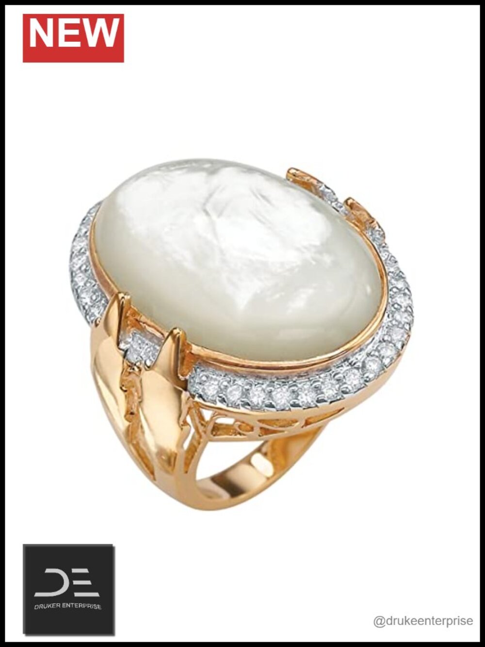 18k Gold-Plated Mother of Pearl Bezel Set Statement Ring